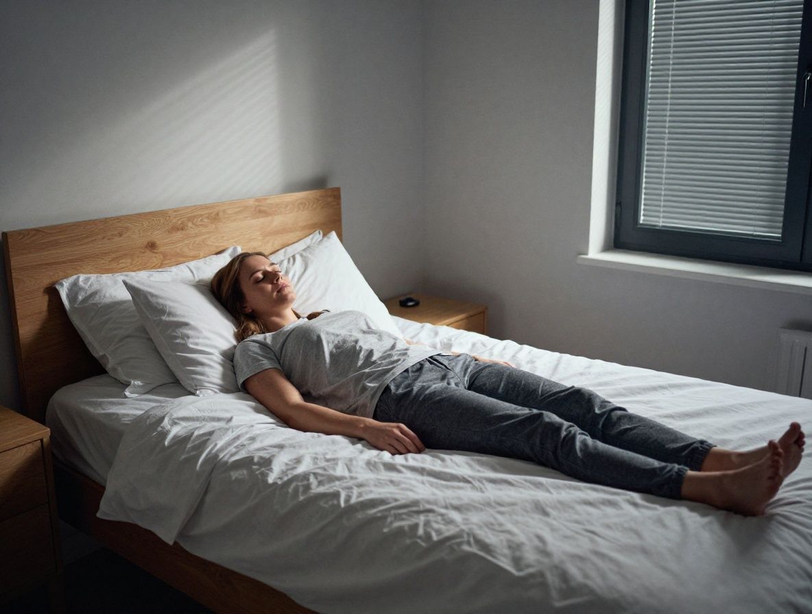 Pokojná spálňa s mäkkým ranným svetlom prenikajúcim cez plátené závesy, symbolizujúca kvalitný spánok a regeneráciu